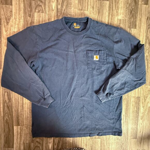 Carhartt Original Fit L TALL Navy Long Sleeve Pocket Work Shirt Honduras - Picture 1 of 5